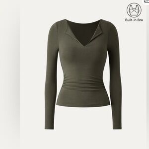OGL Built In Bra Flap V Neck Shirt Eco MiyaMoon Olive green Small